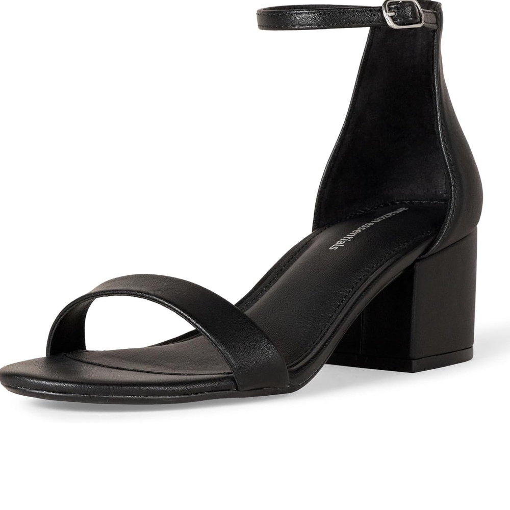 Black Ankle Strap Block Heel Sandals